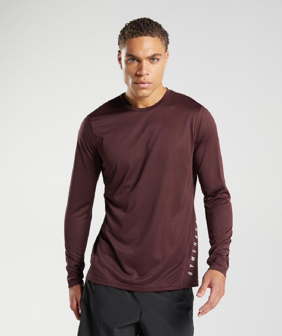 Long Sleeve Gymshark Deporte Hombre Burdeos Negras | CO 3479HAP